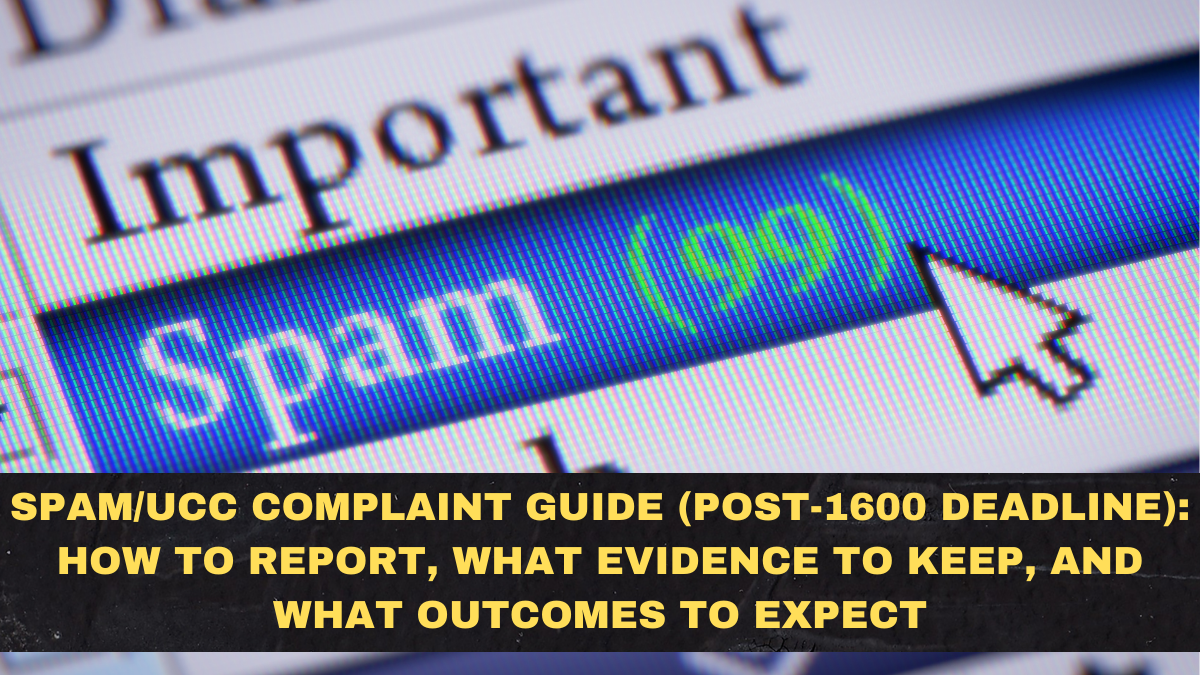 Spam/UCC Complaint Guide (Post-1600 Deadline): How to Report, What Evidence to Keep, and What Outcomes to Expect